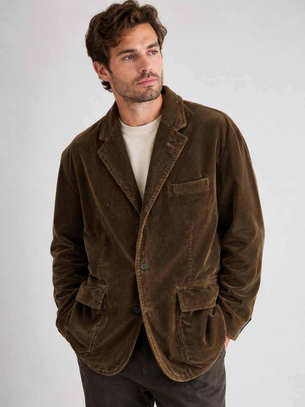 Eddie Bauer Corduroy Blazer 46 Brown Leather Elbow Patches